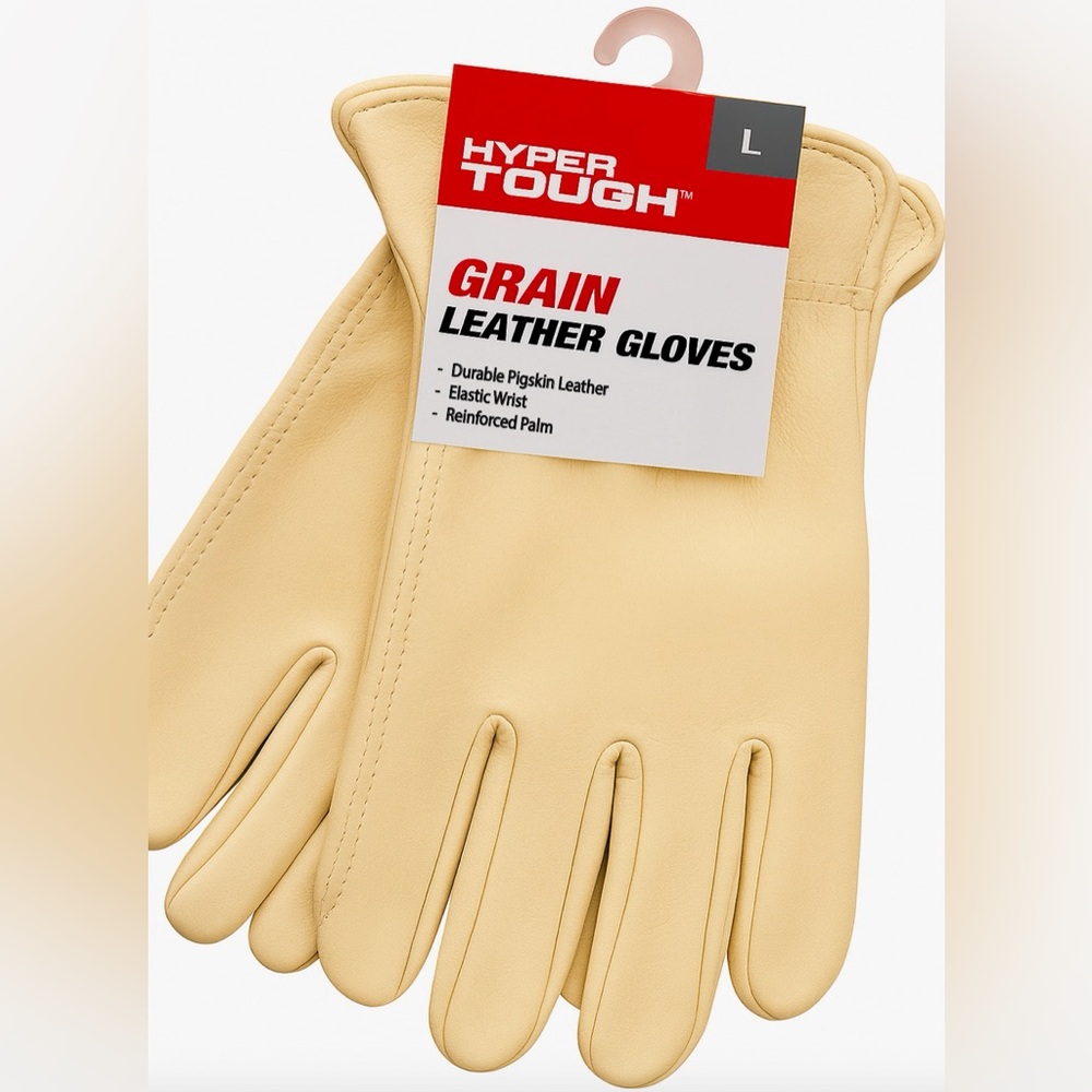 HYPER TOUGH - Grain Pigskin Leather Gloves, Size Large - BRAND NEW WITH TAGS!